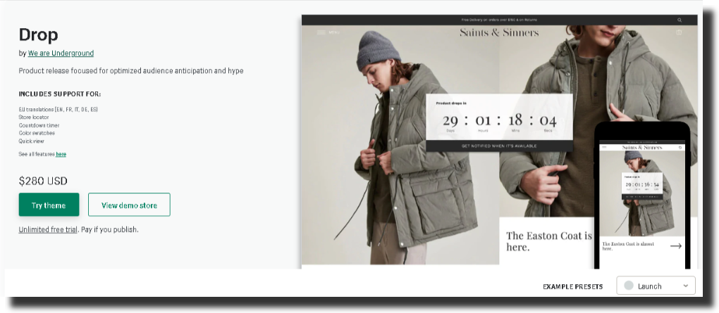 drop shopify theme